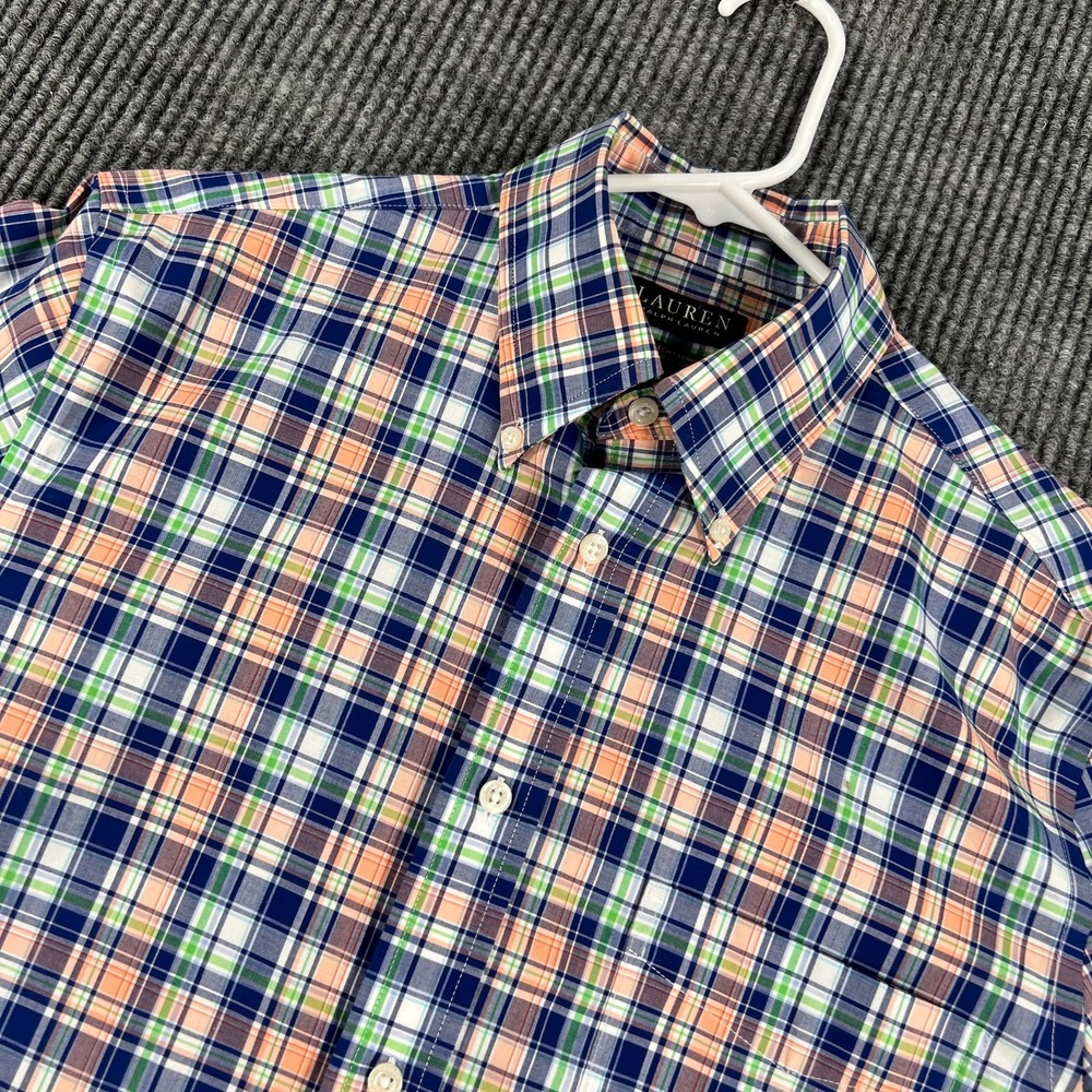 Lauren Ralph Lauren Shirt Mens 15 Small Blue Plaid Long Sleeve Button‎ Down